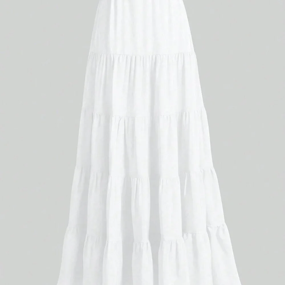 White Casual Women's Multi-Layered Ruffle Hem Long Skirt - Picture 4 of 7